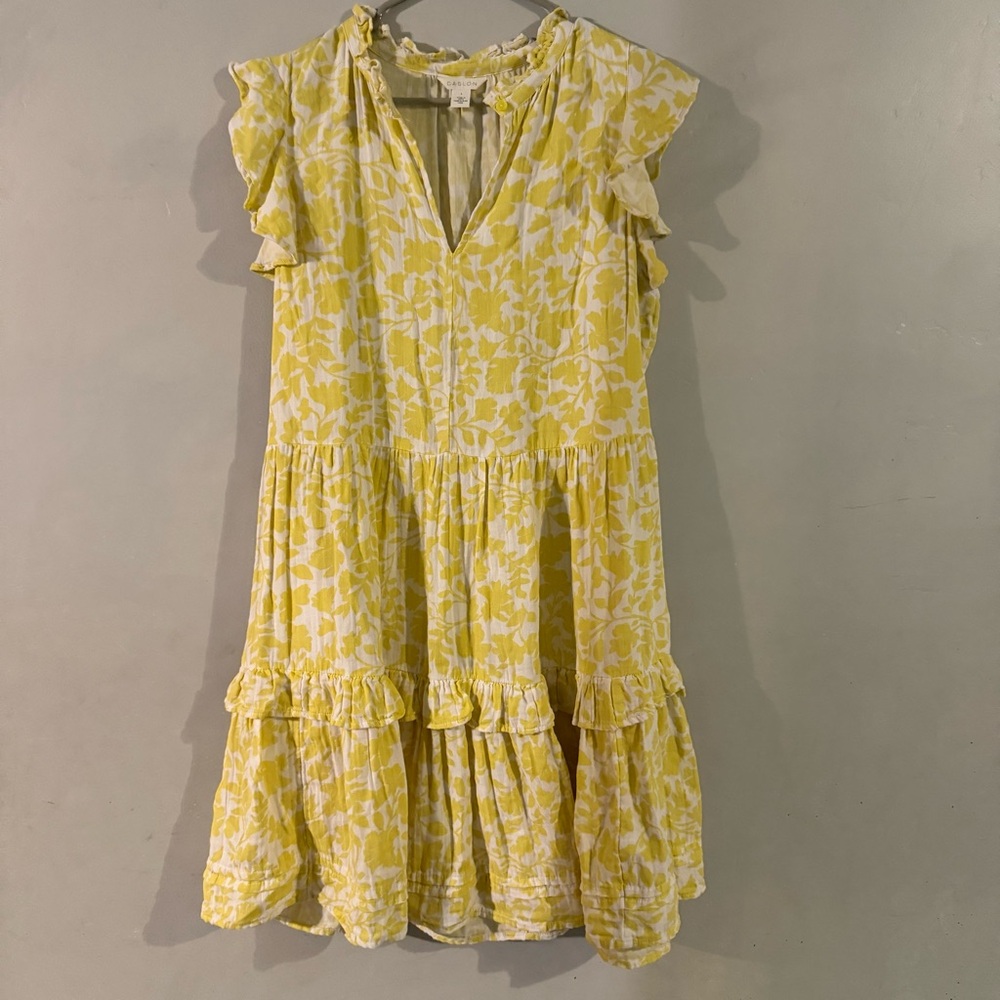 Caslon Yellow Floral Ruffle Dress Size Large Pockets  Great Condition